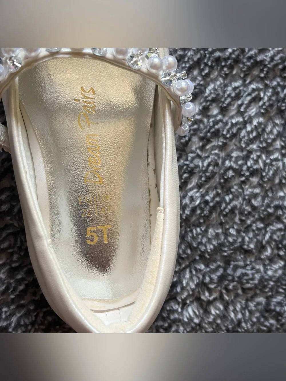 Dream Pairs Girls Size 5 Fashion Dress Flats - Ivory Slip On Rhinestone Shoes